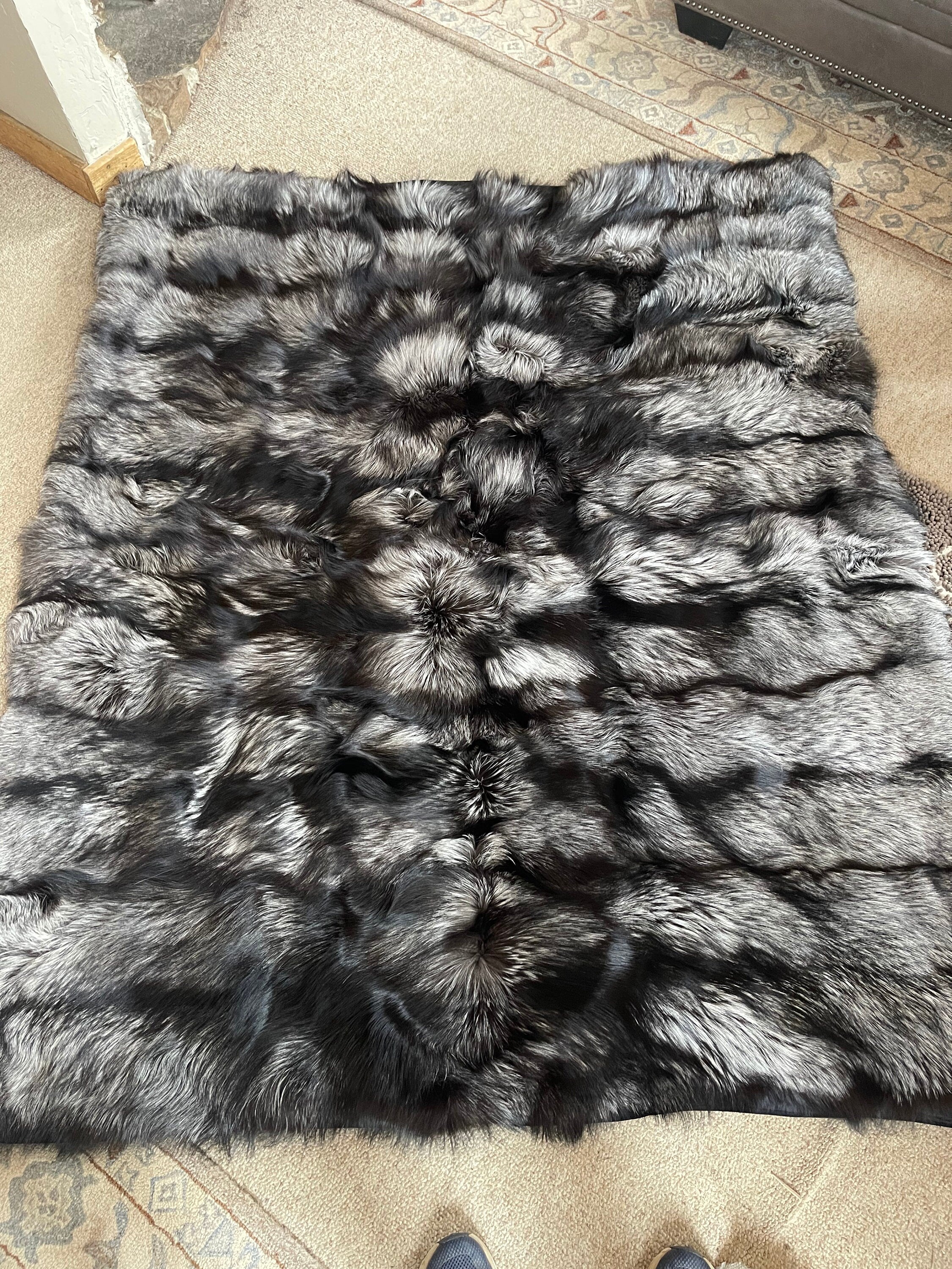 Real fur throw Silver fox and cashmere blanket luxury fur bedding elegant fur blanket