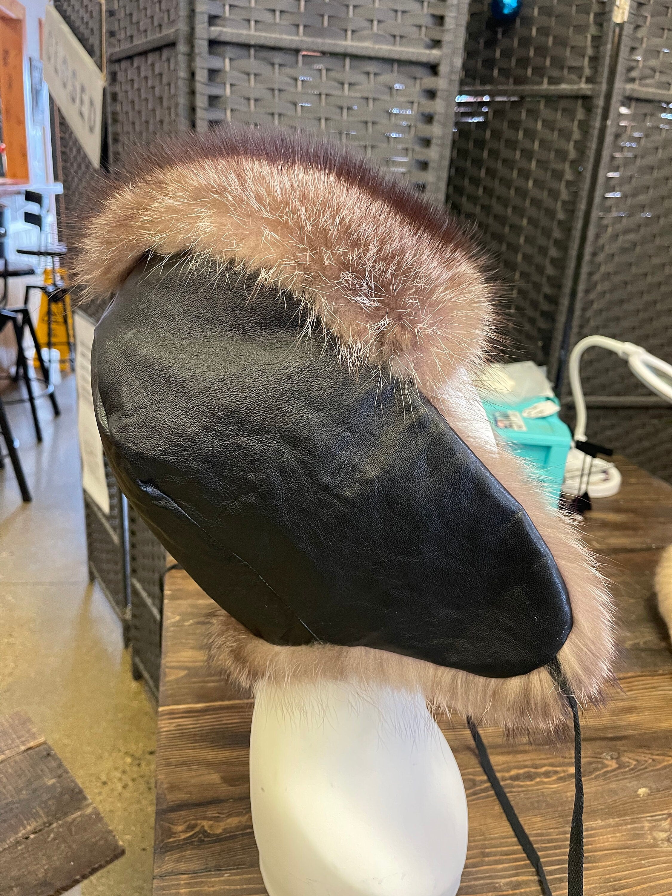 Raccoon fur trapper hat