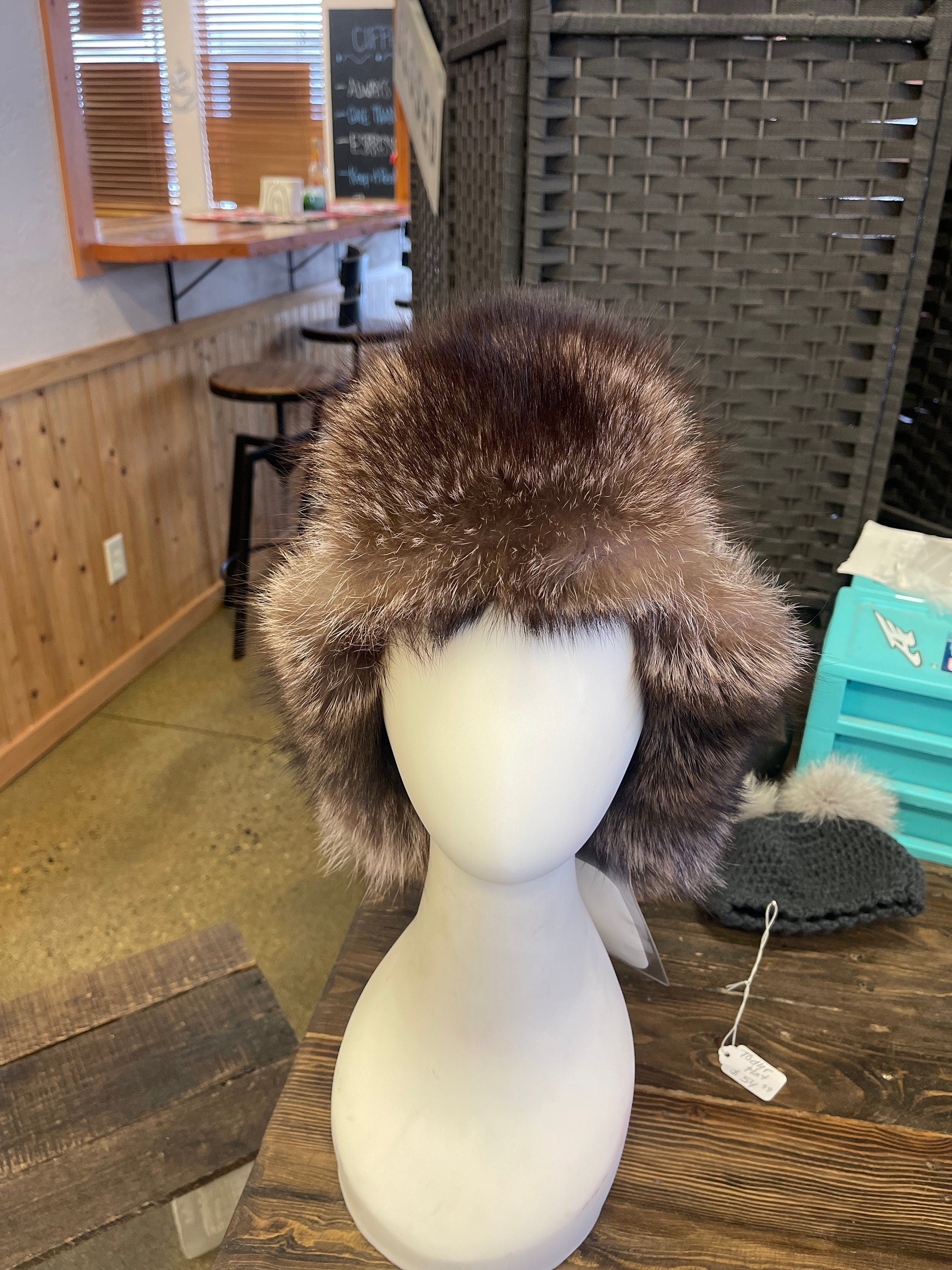 Raccoon fur trapper hat