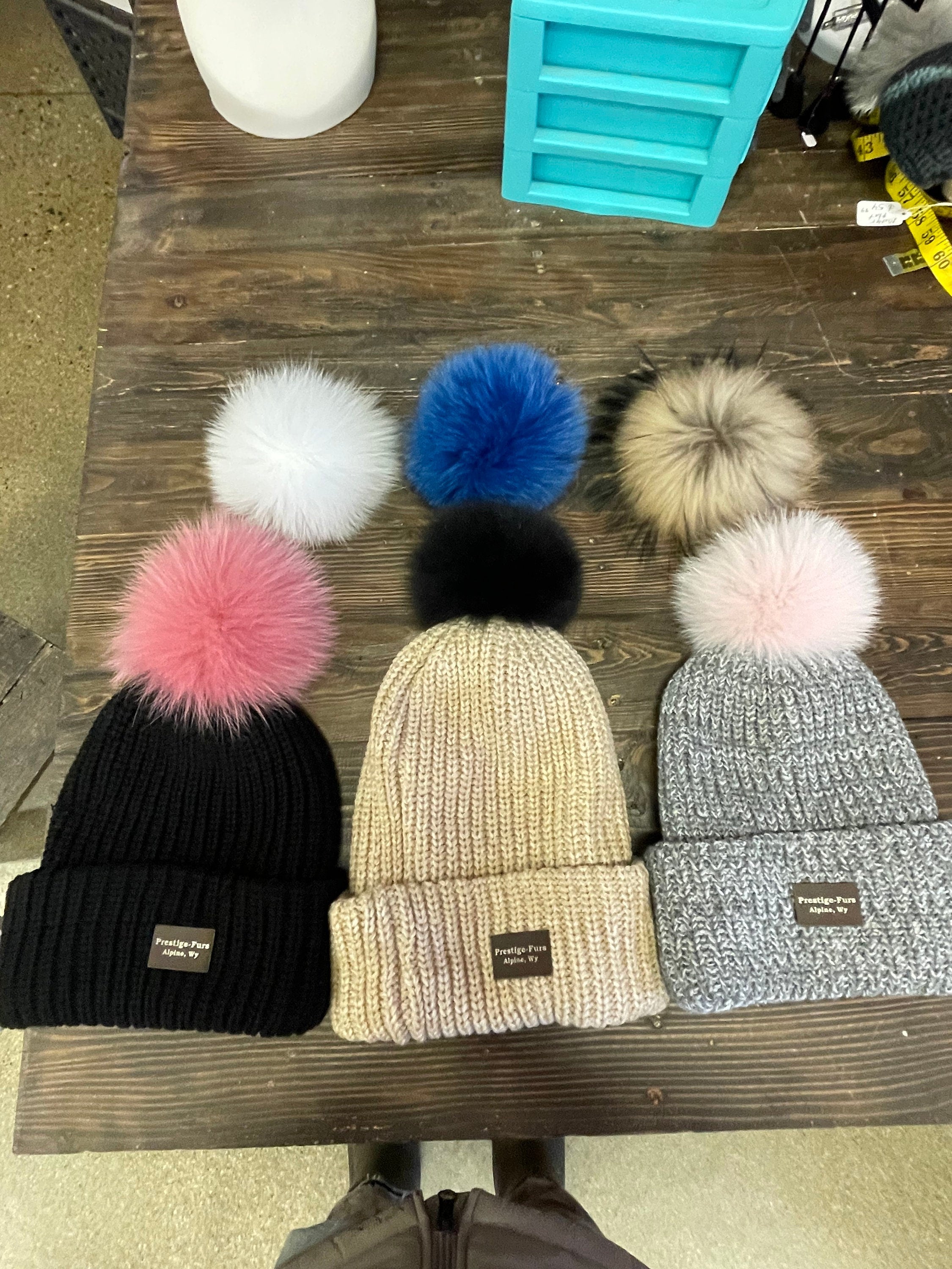 Stocking cap real fur pom warm hat gift beanie