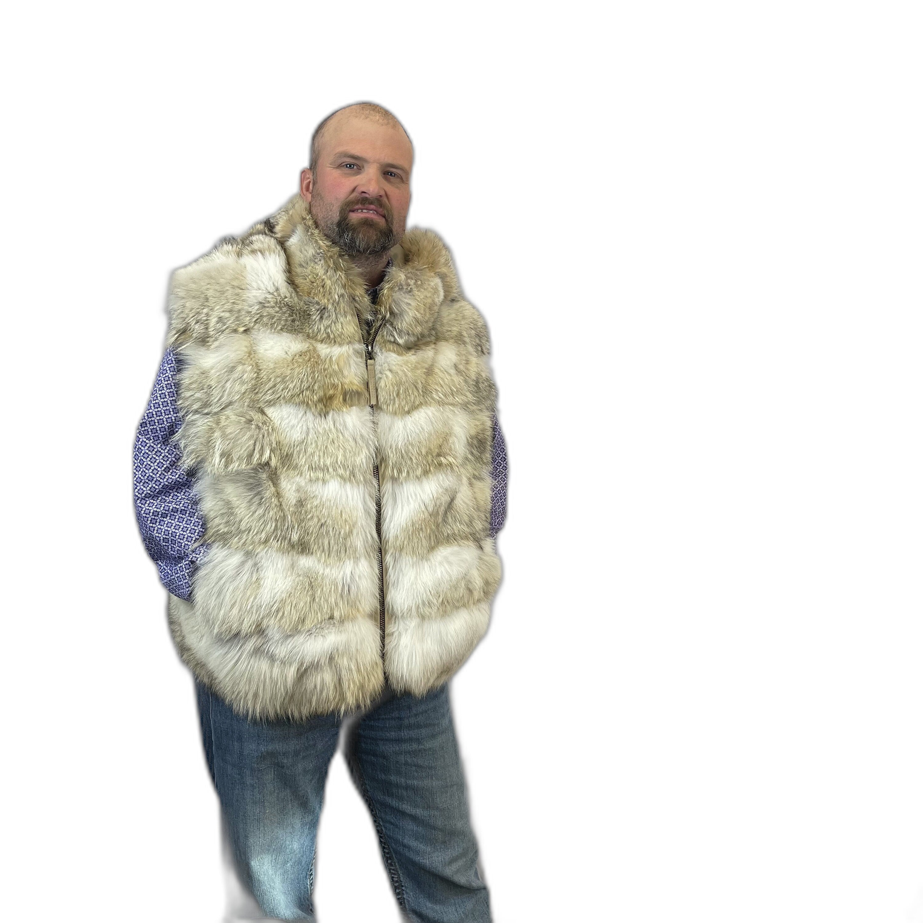 Coyote fur vest with hood. made with real western silky coyote
