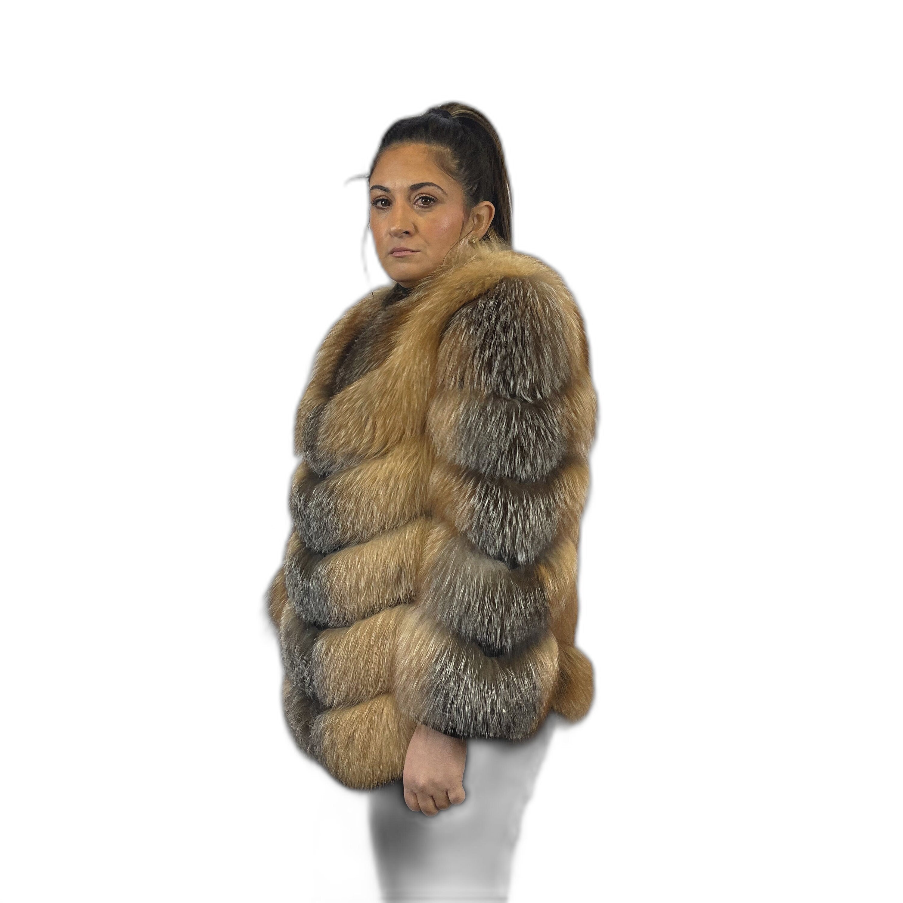 Bleached Fox fur jacket. Convertible jacket.