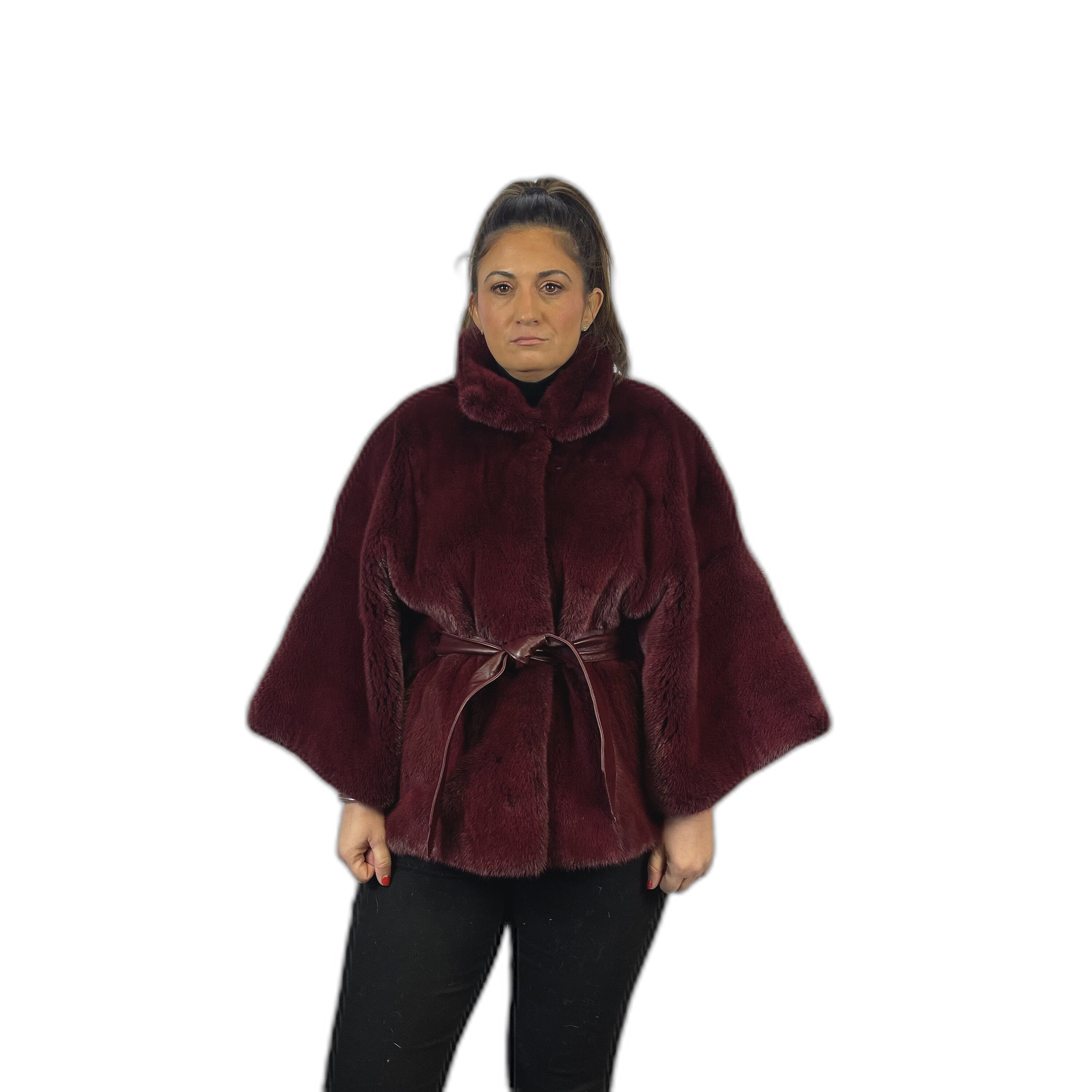 Mink cape jacket crimson dyed mink