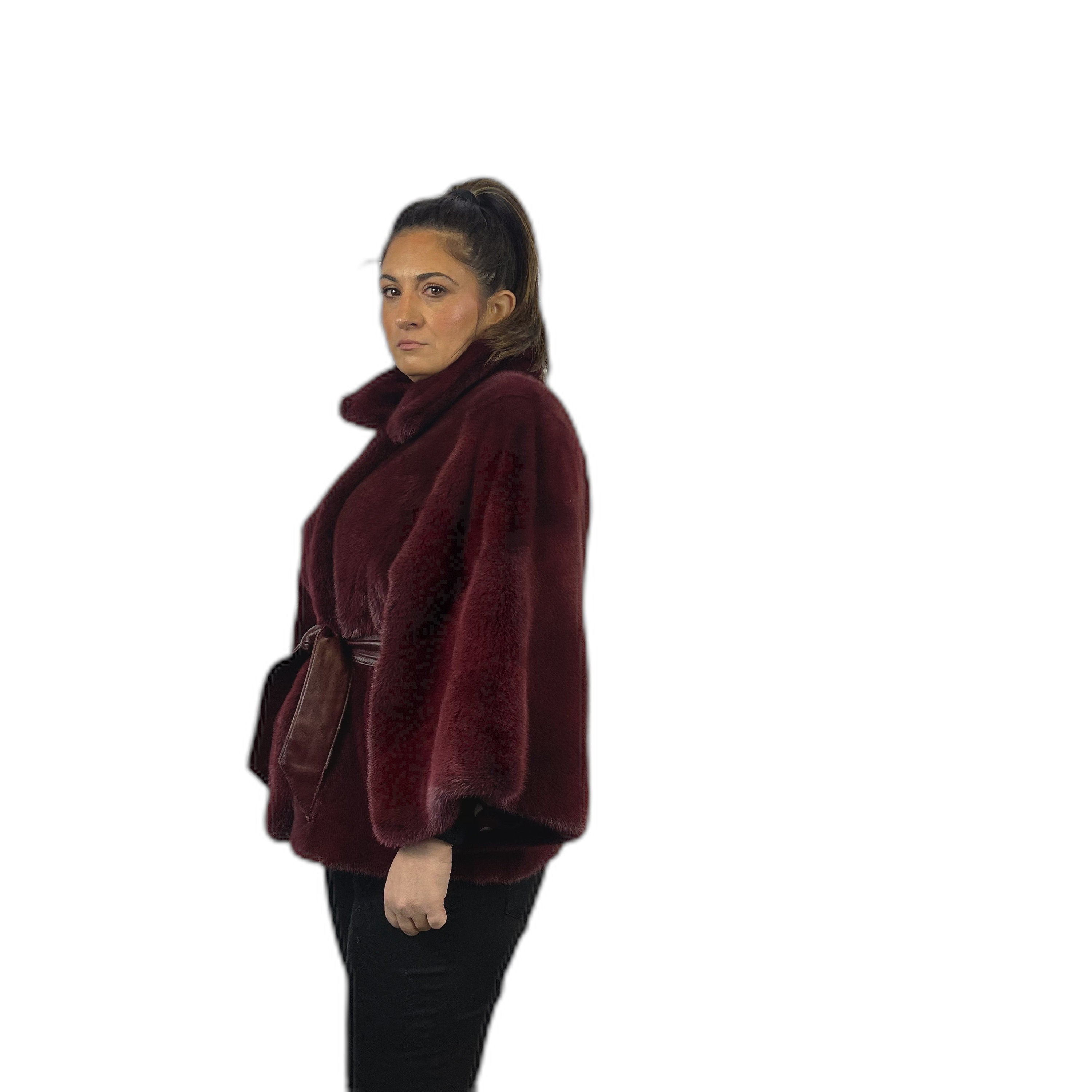 Mink cape jacket crimson dyed mink
