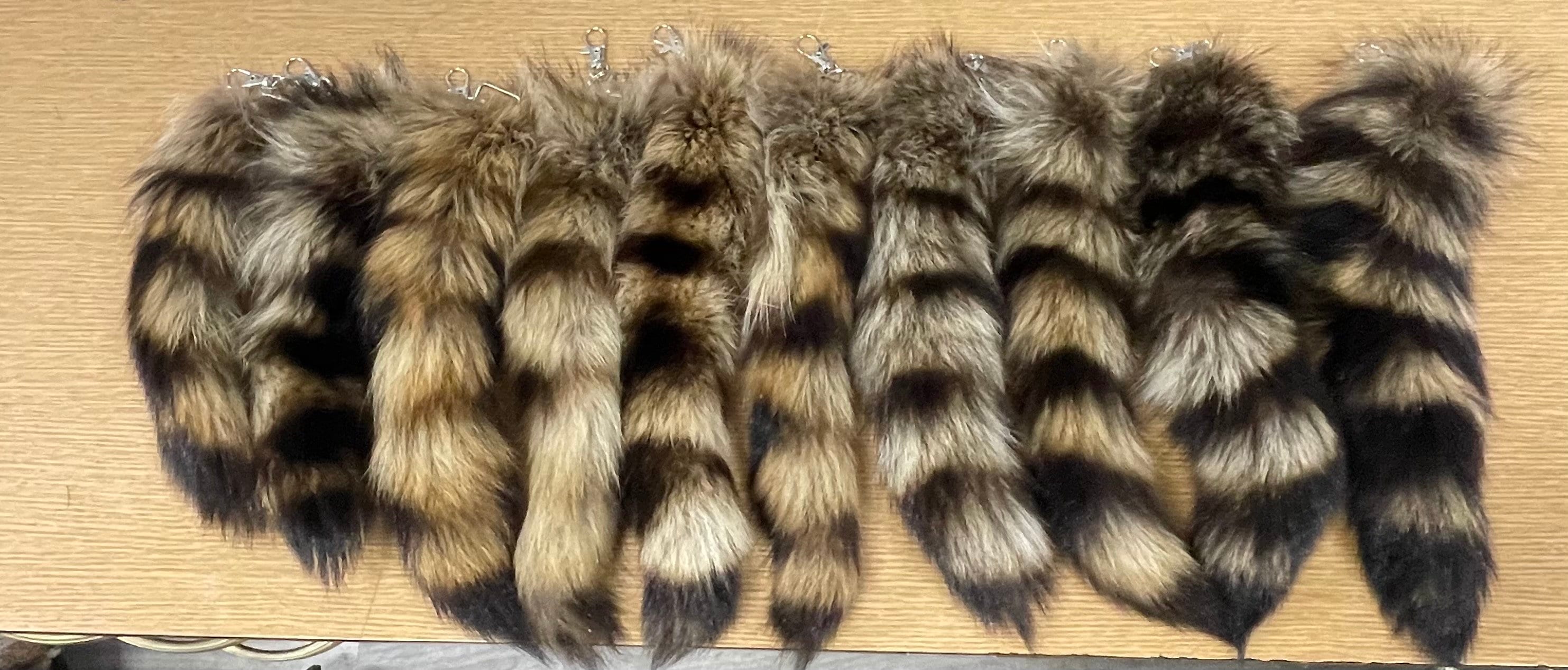 Raccoon tail keychain real fur accessory ethically sourced tail gift idea