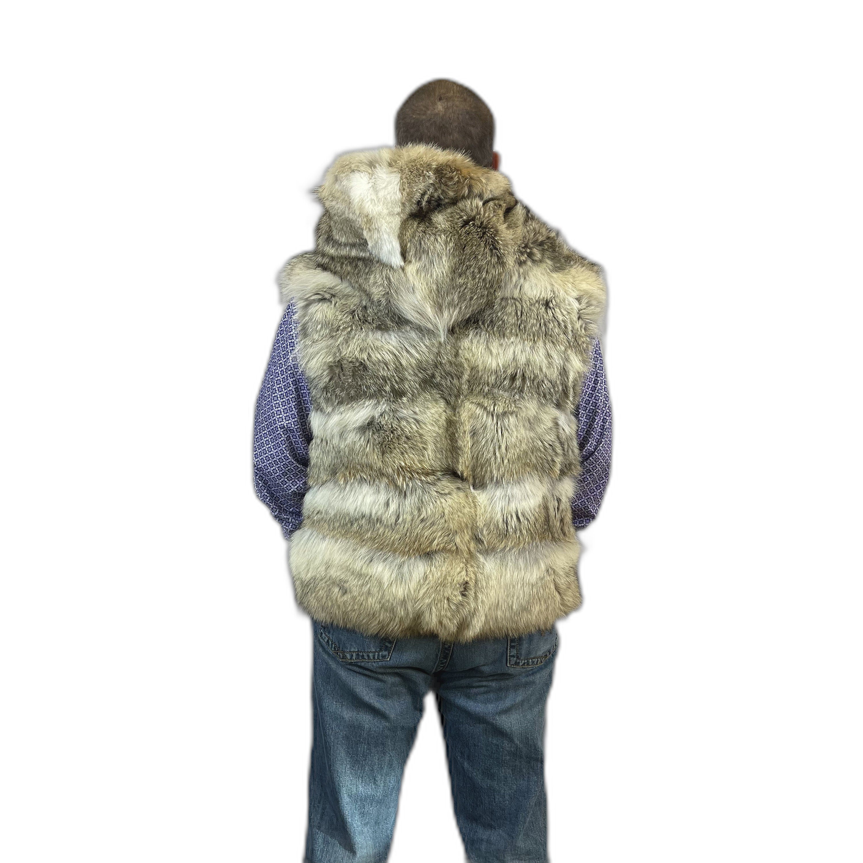 Coyote fur vest with hood. made with real western silky coyote
