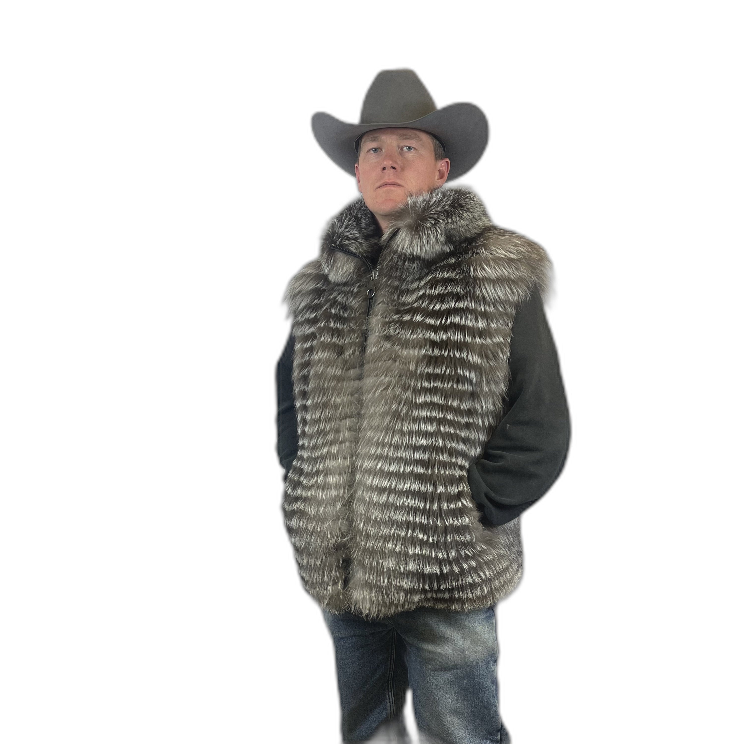 Silver fox fur vest made with real silver fox fur