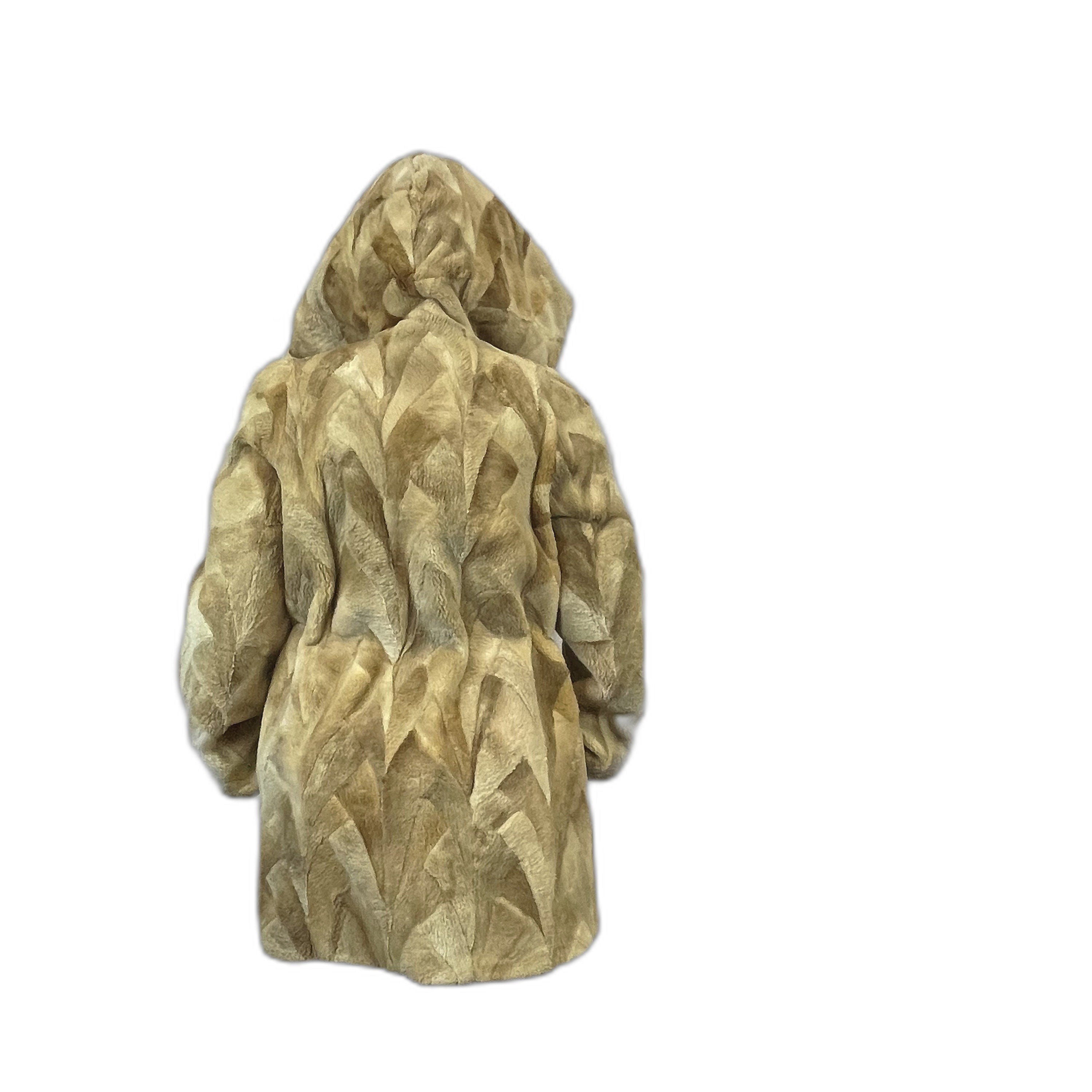 Real sheared beaver fur jacket with hood