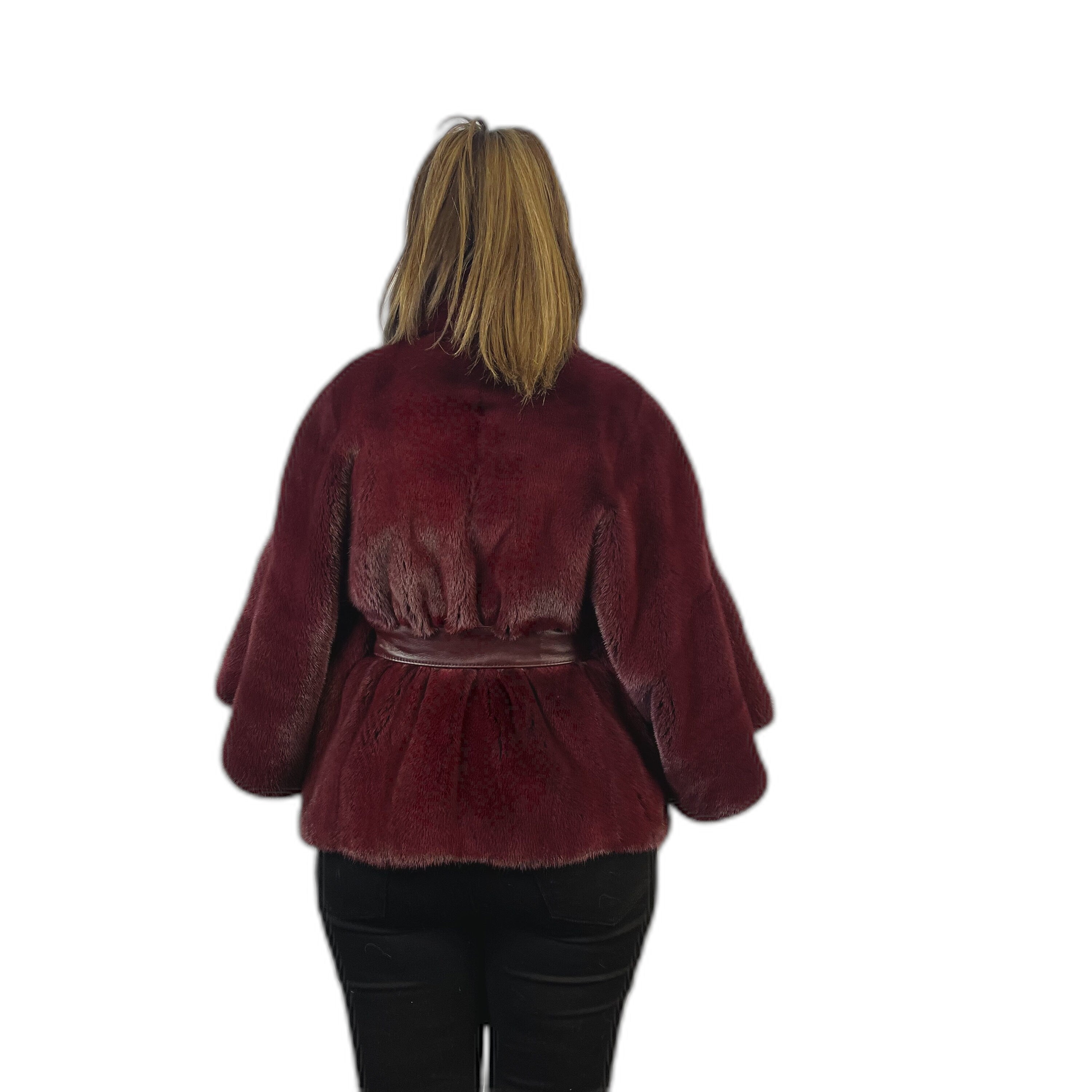 Mink cape jacket crimson dyed mink