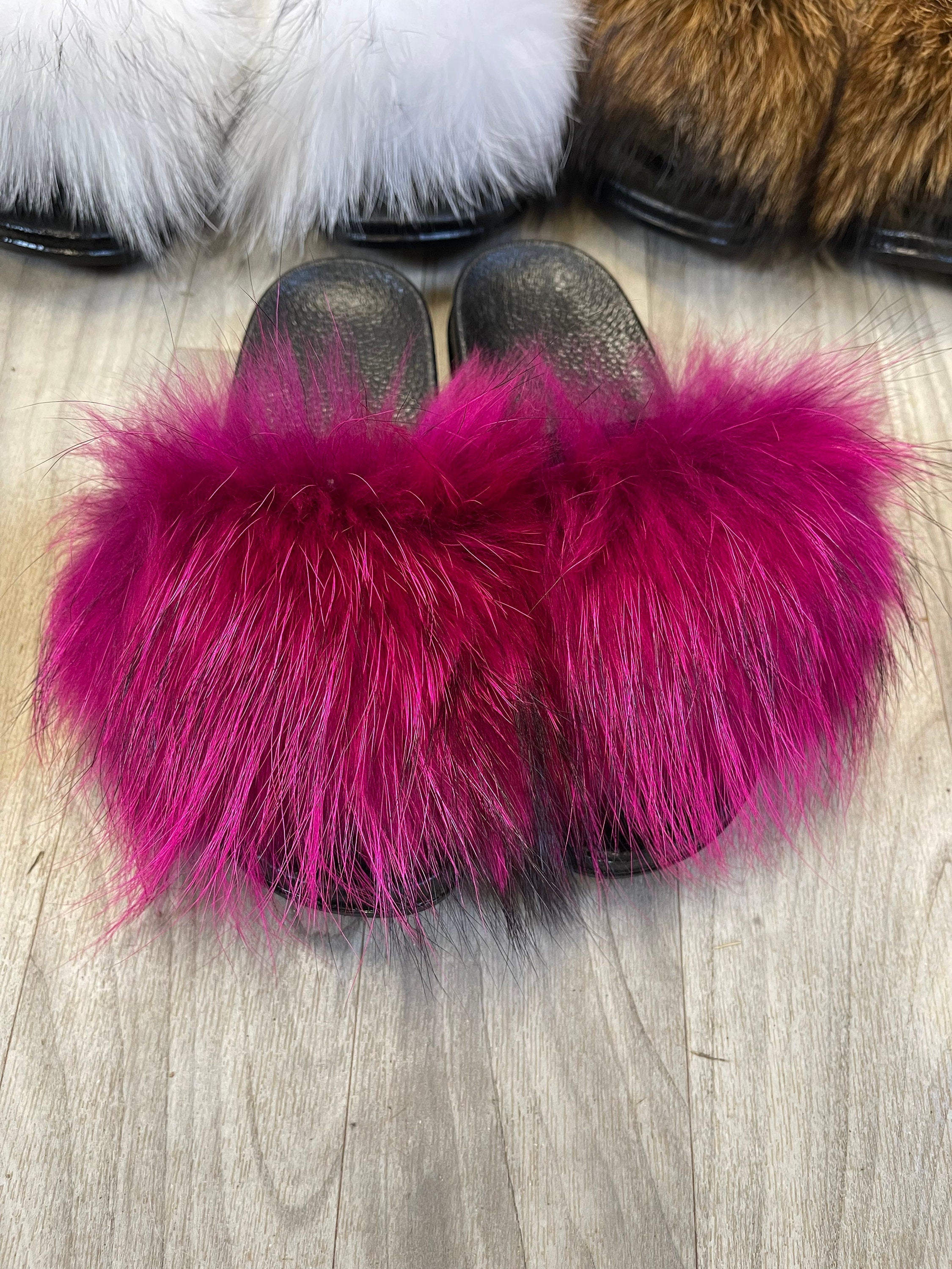 Luxury Fur Slides – Soft Plush Slippers in Multiple Colors | Prestige Furs