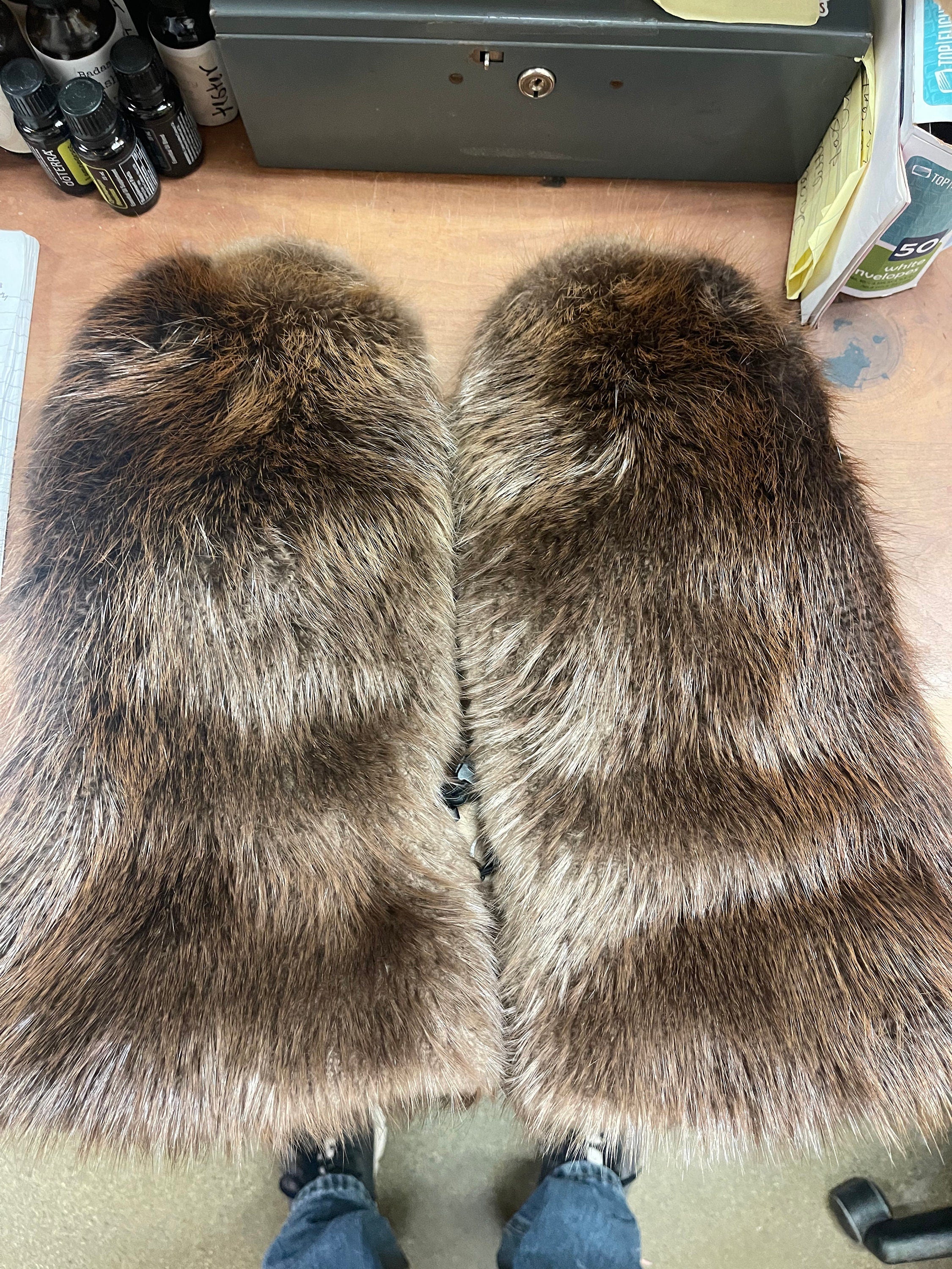 Beaver mittens made with real beaver fur and polar tech removable liner