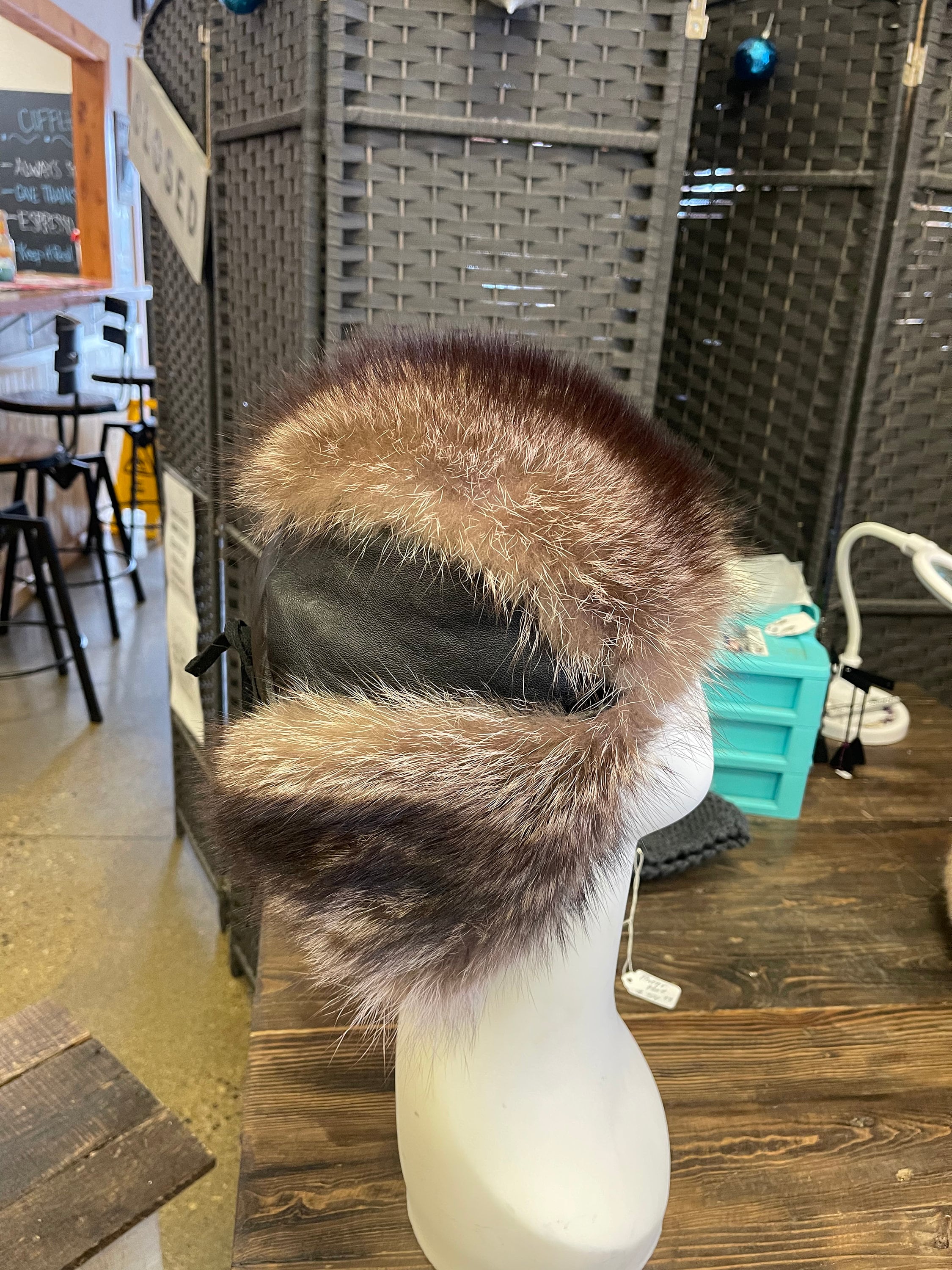 Raccoon fur trapper hat