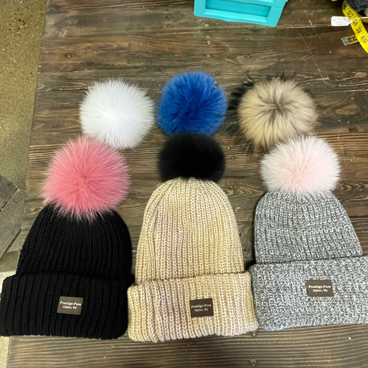 Faux fur trimmed & pom pom knit Hat winter Pink, black, cream, tan or gray Cassie Knitted Hood with Fox Fur Trim in Rose: FurHatWorld.com main image 2