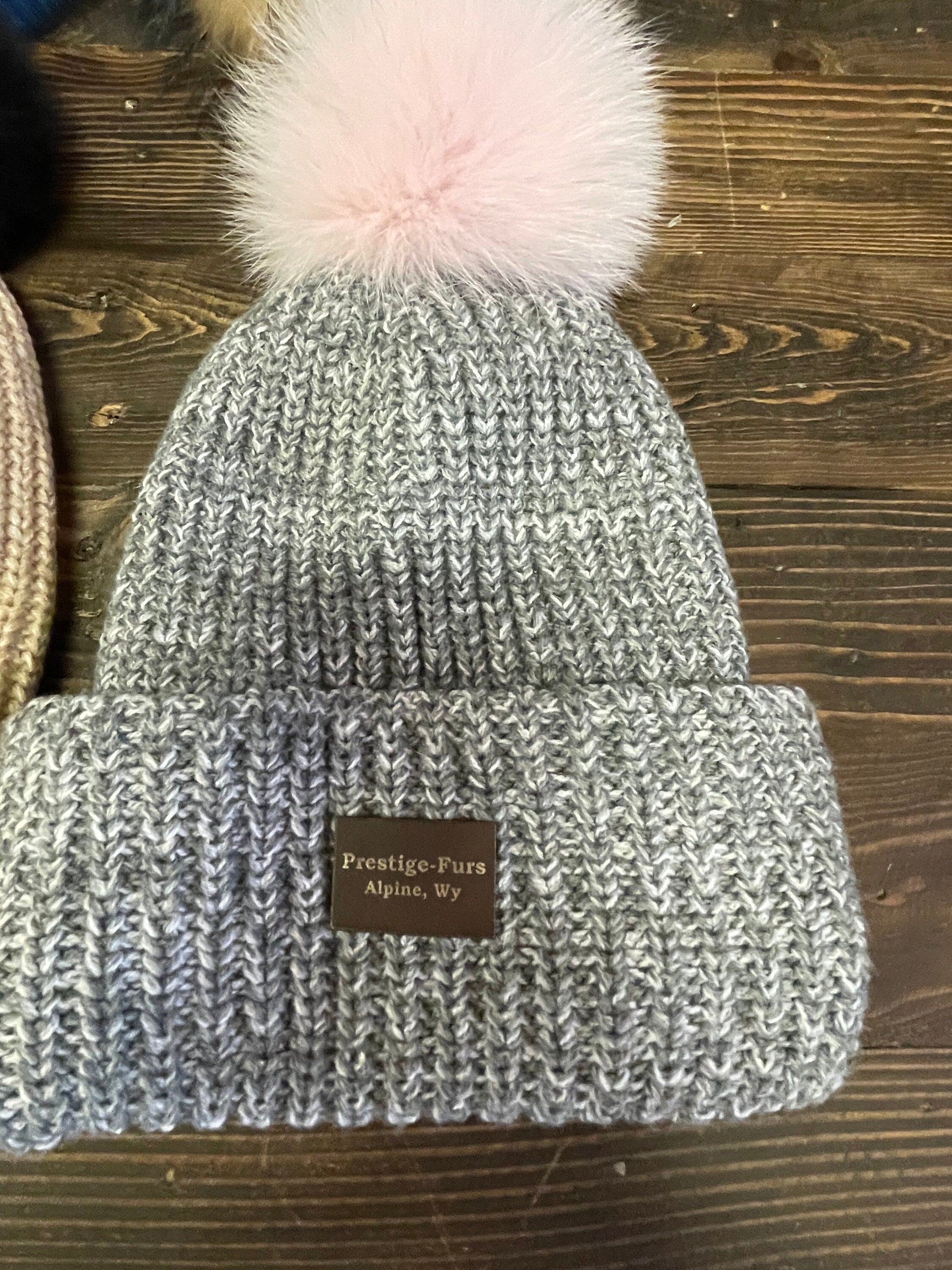 Stocking cap real fur pom warm hat gift beanie