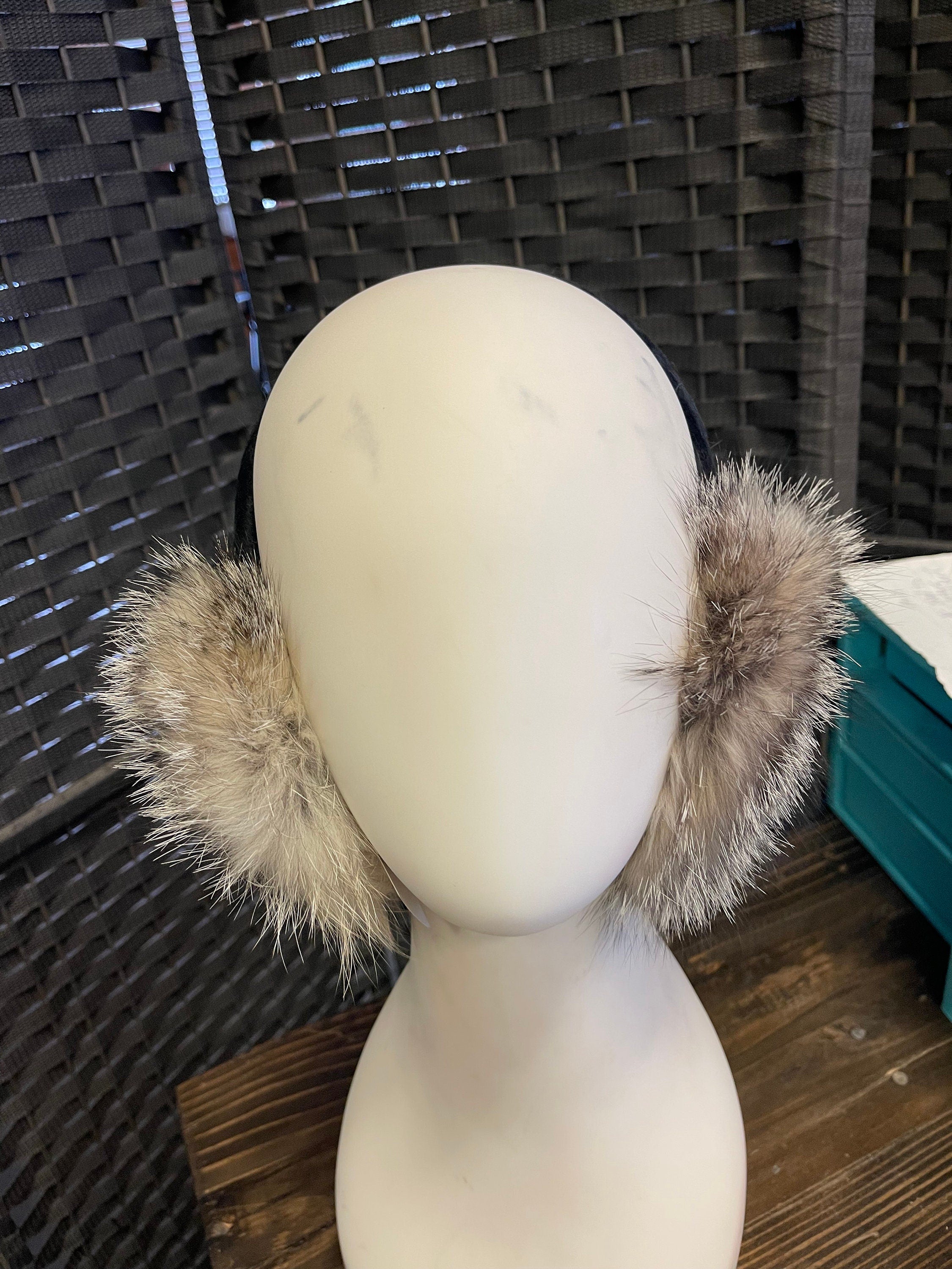 fur earmuffs grey fox fur real fur