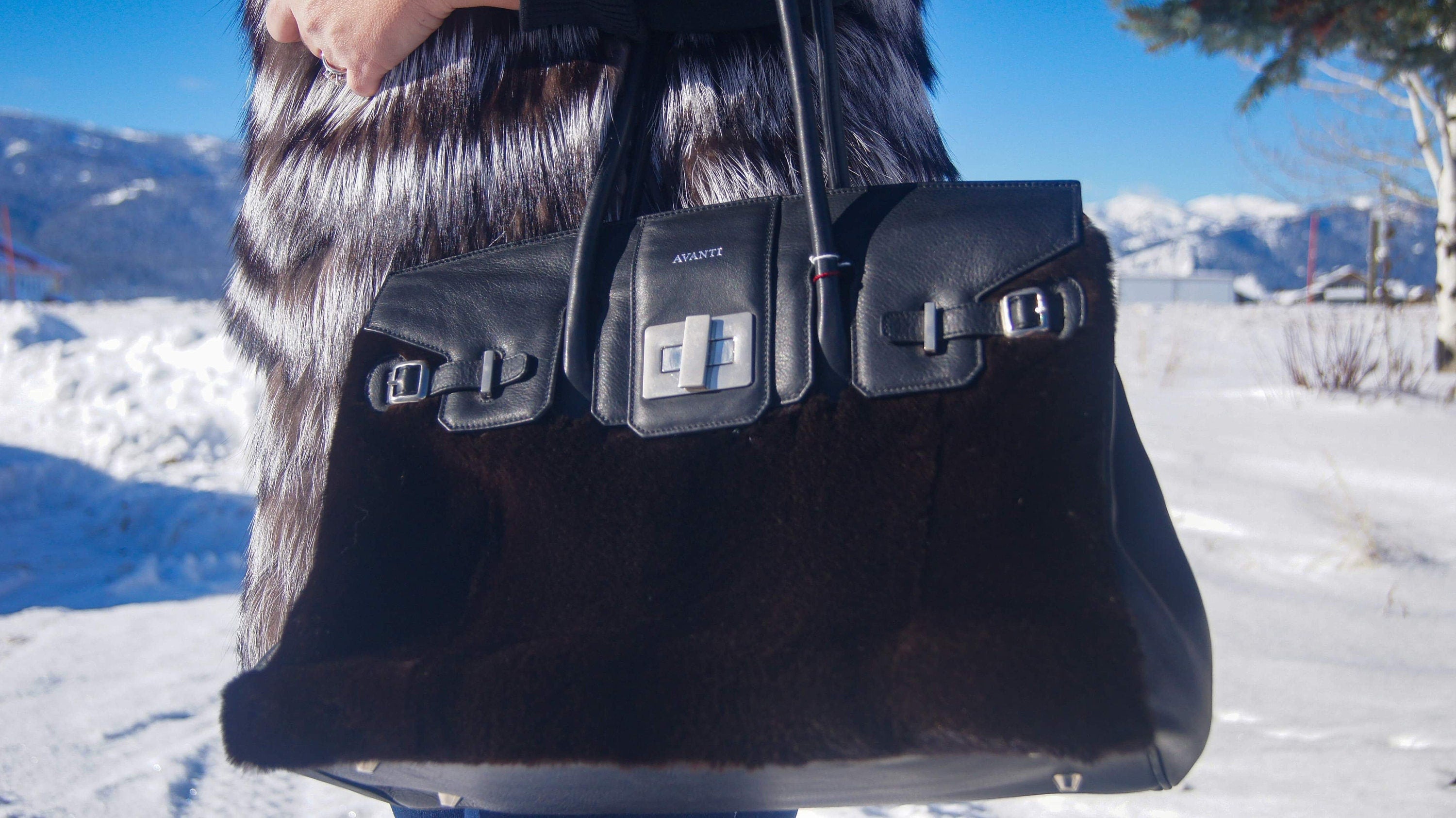 Genuine Leather and real mink fur handbag purse luxury fur handbag chic fur fashion accessory fur bag