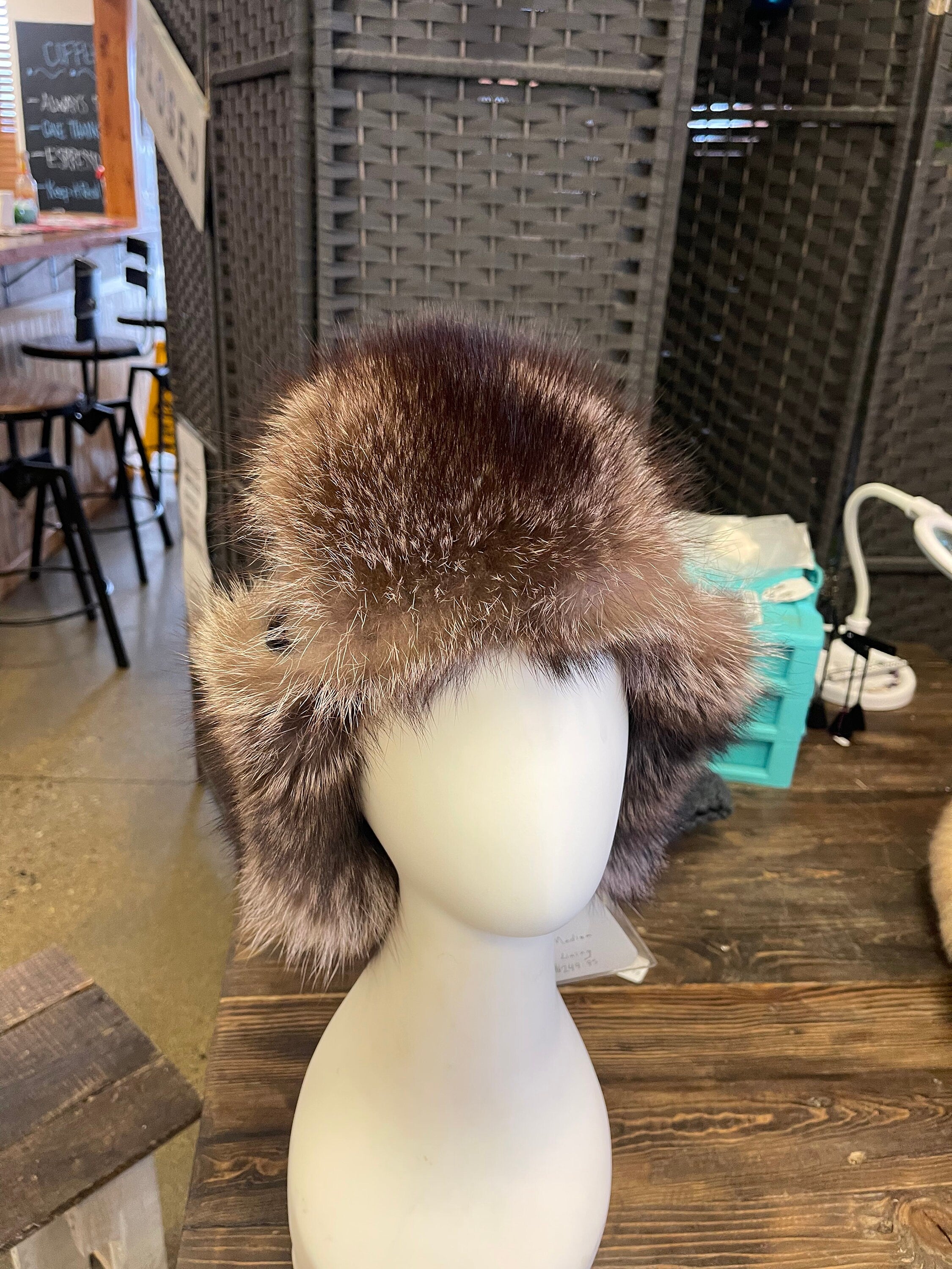 Raccoon fur trapper hat