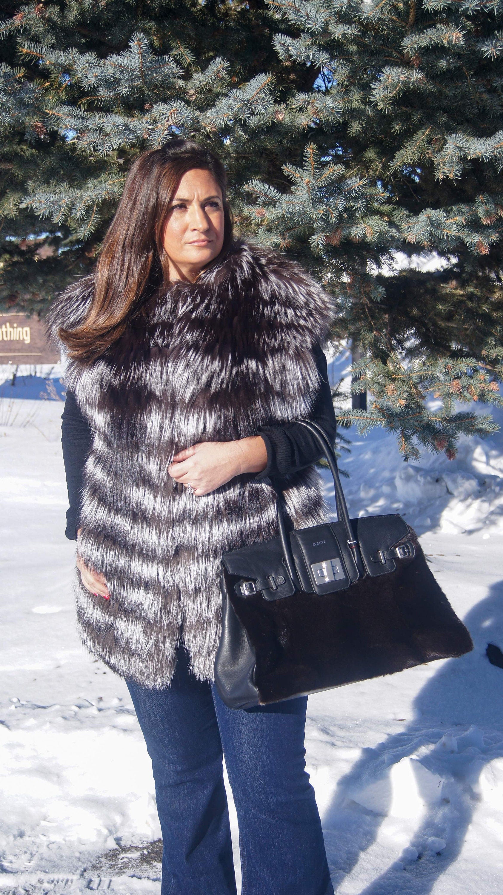 Genuine Leather and real mink fur handbag purse luxury fur handbag chic fur fashion accessory fur bag