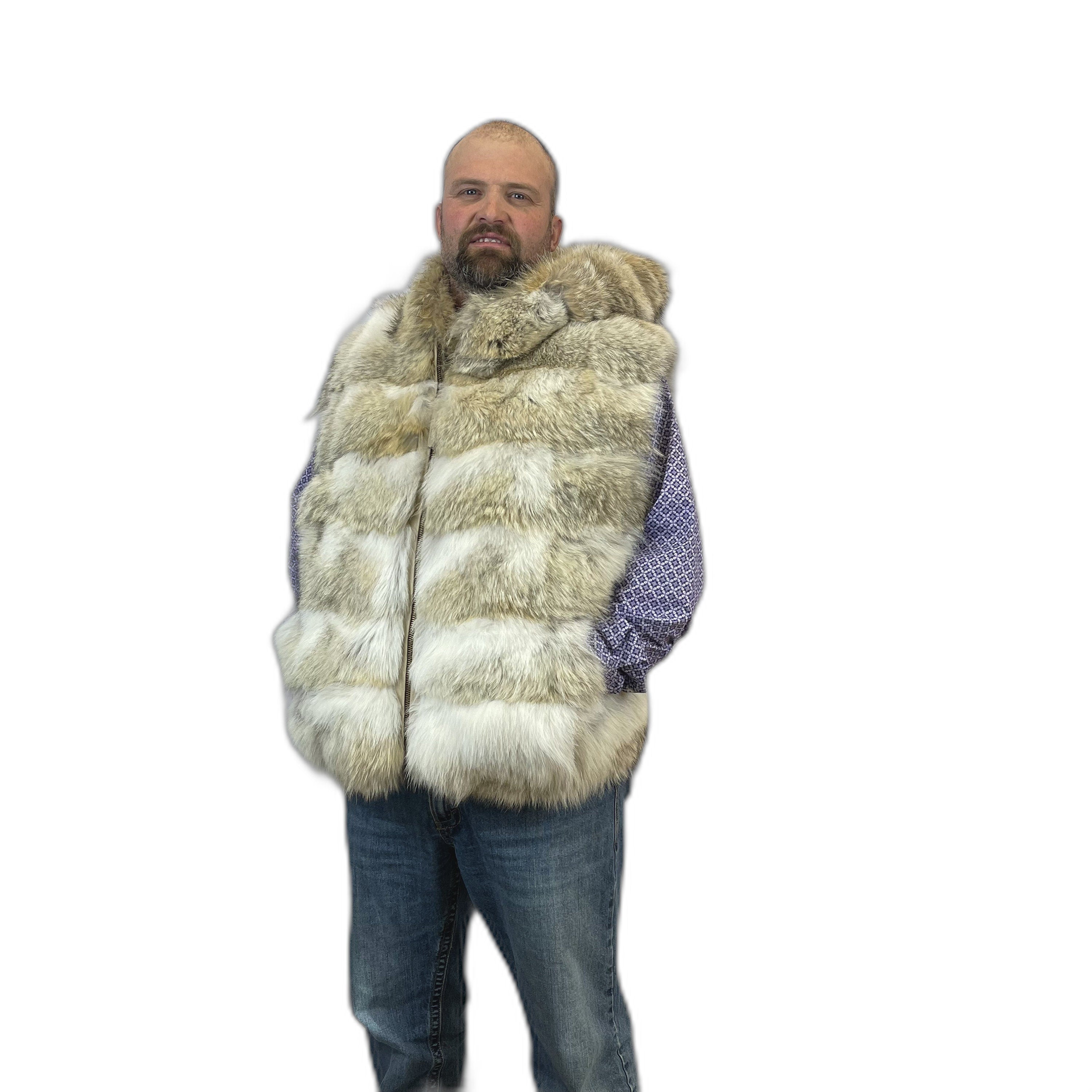 Coyote fur vest with hood. made with real western silky coyote