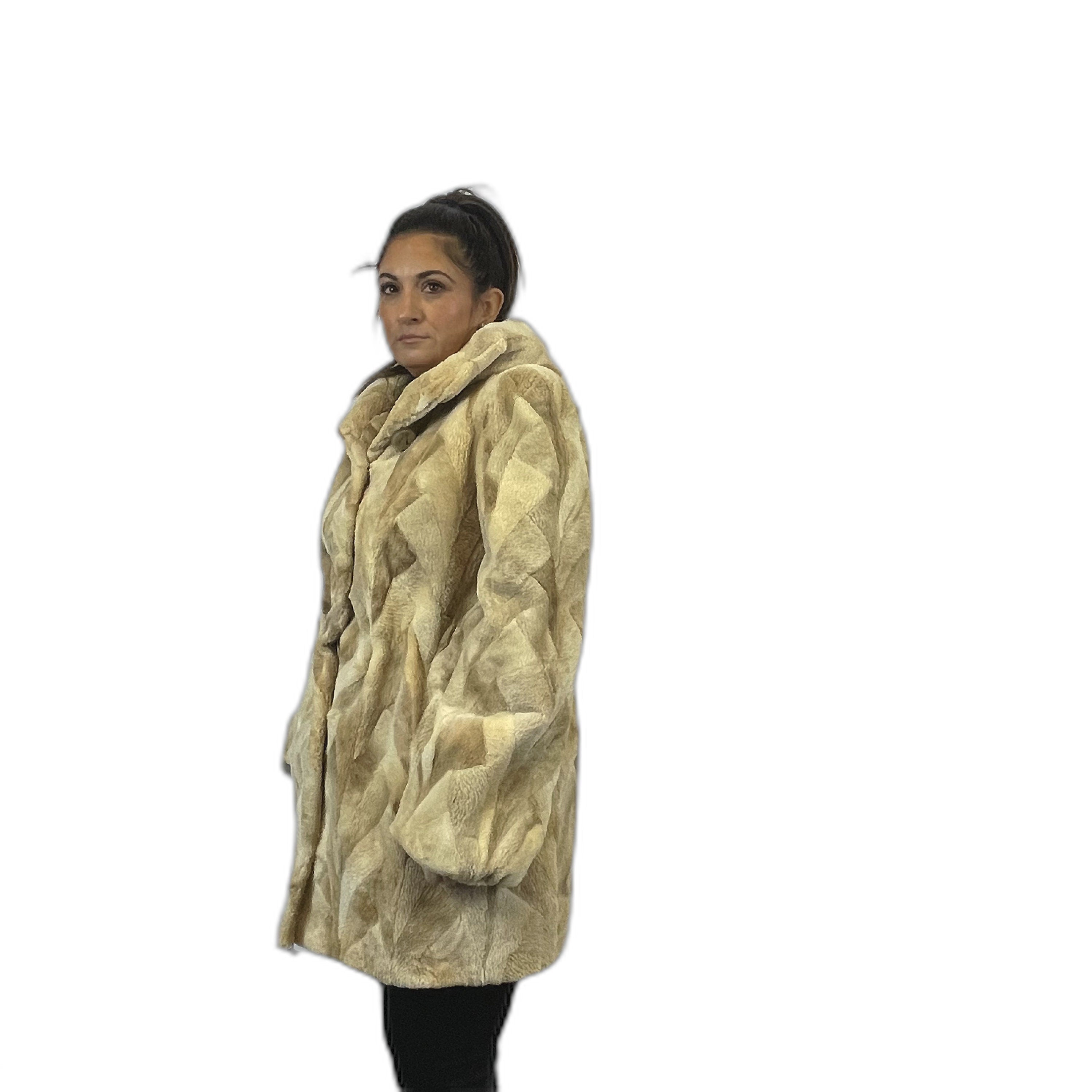 Real sheared beaver fur jacket with hood