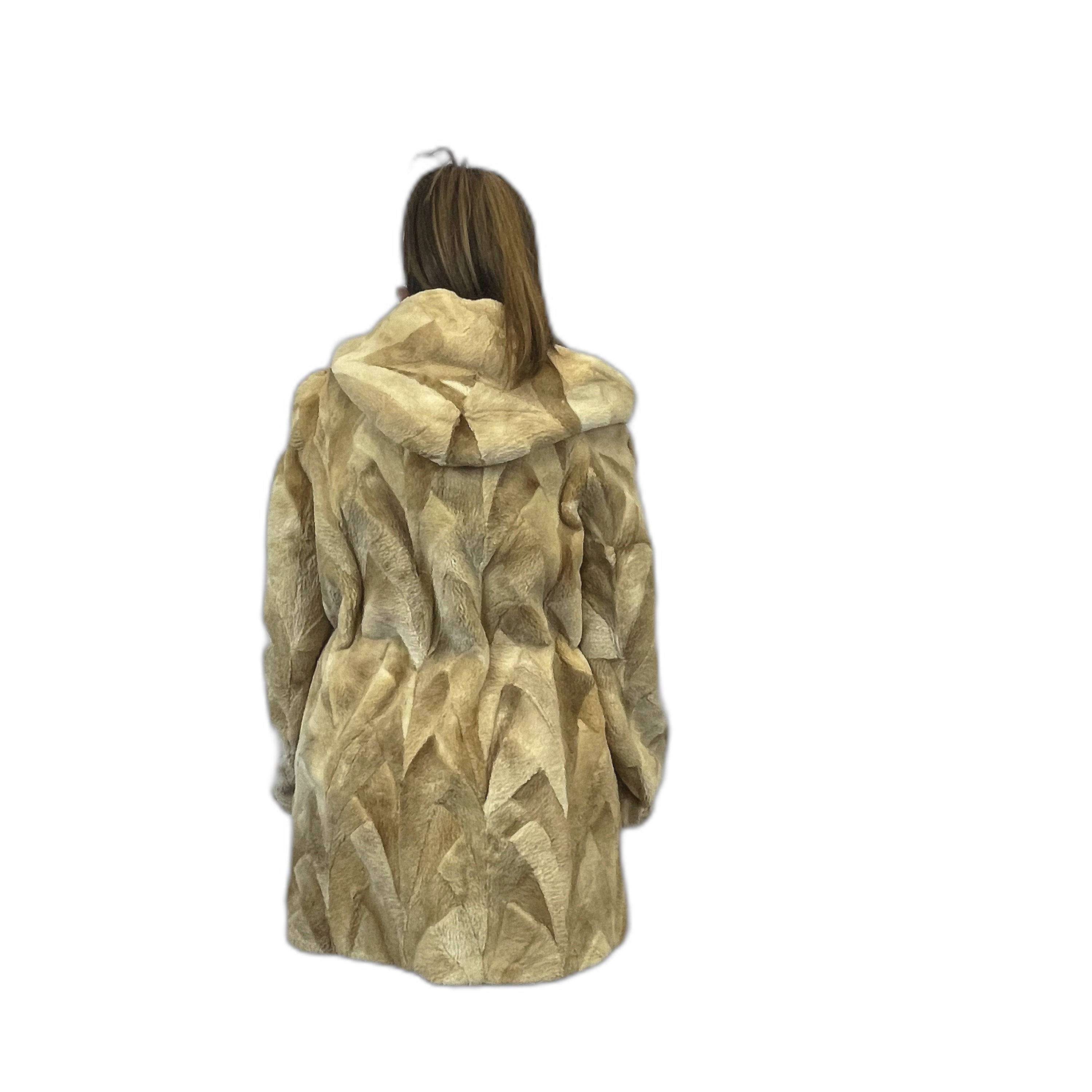 Real sheared beaver fur jacket with hood