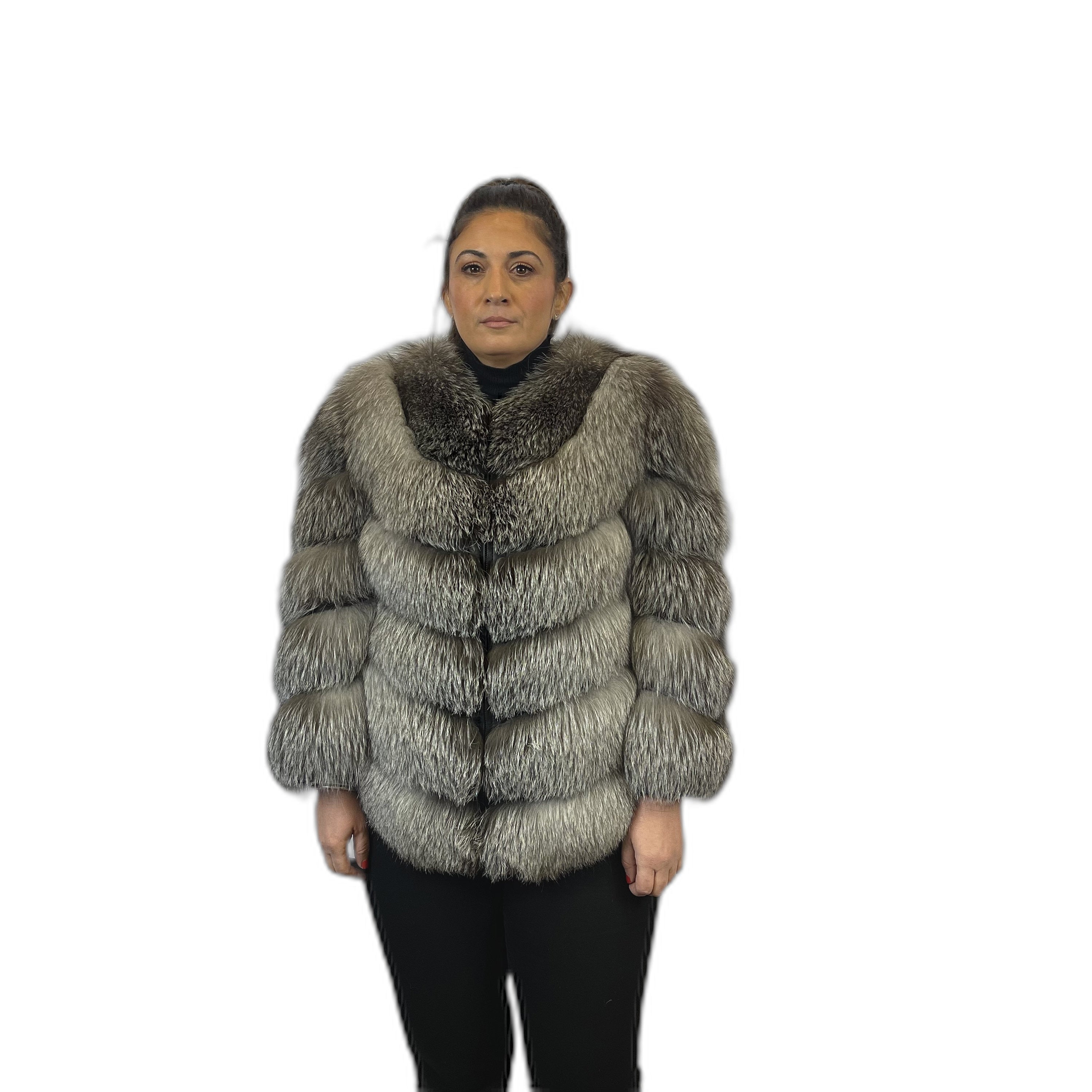 Fox fur jacket. Convertible jacket. Blue frost fox