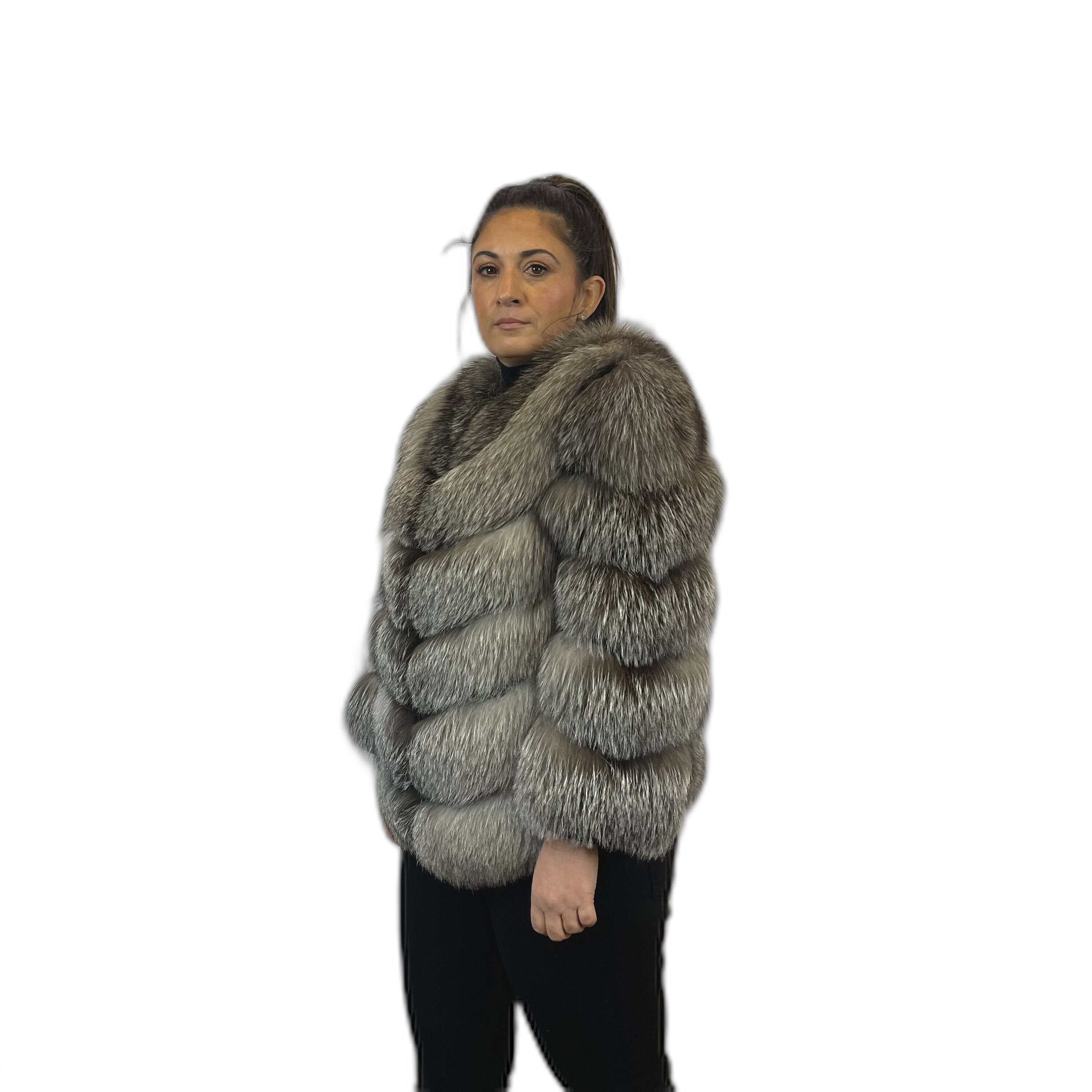 Fox fur jacket. Convertible jacket. Blue frost fox