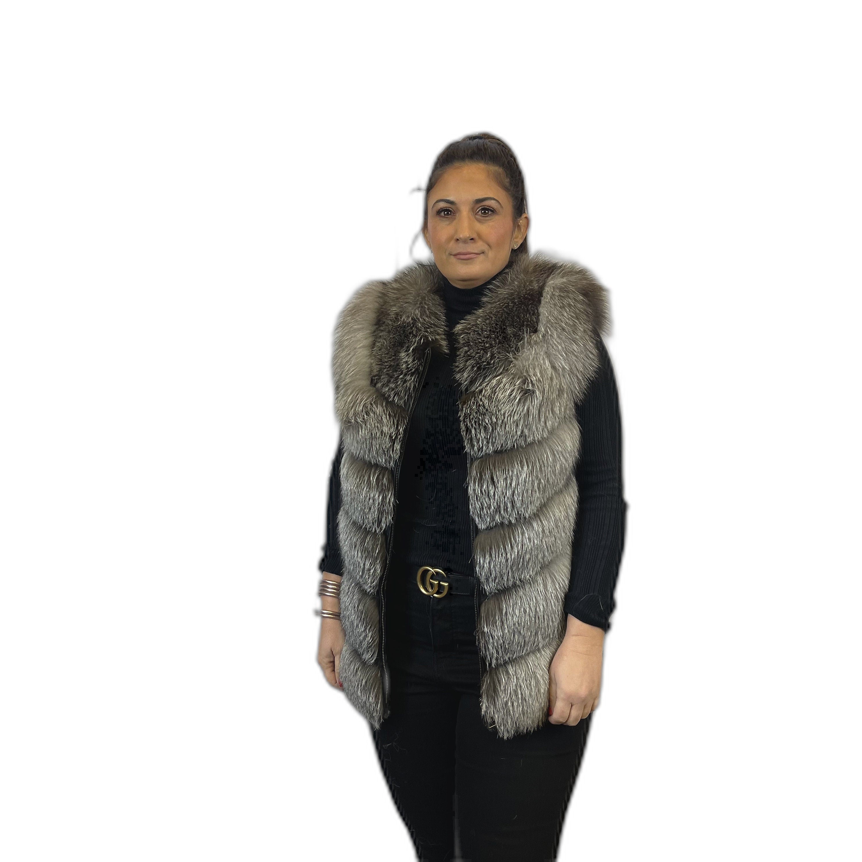 Fox fur jacket. Convertible jacket. Blue frost fox