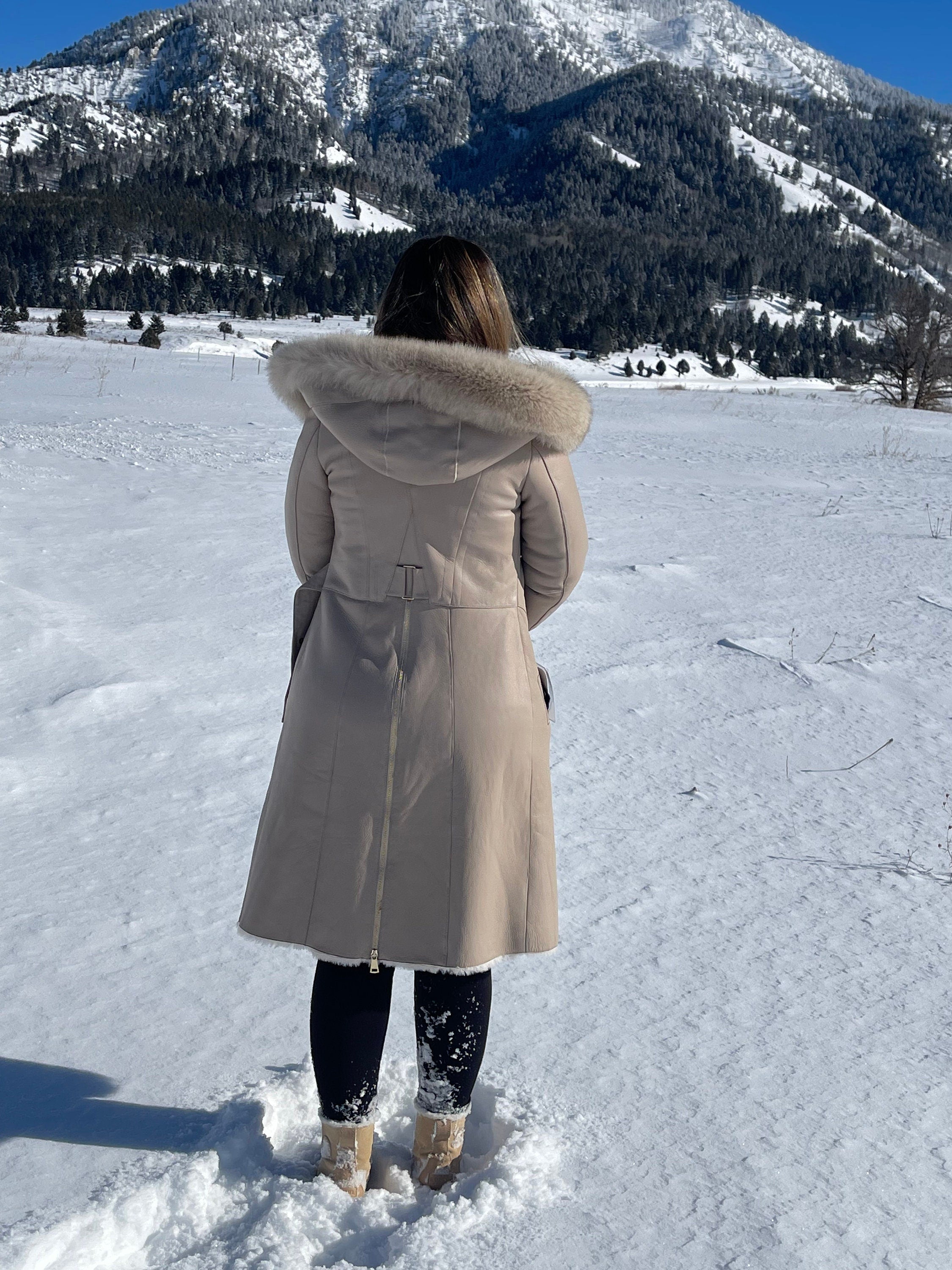 Shearling stroller with fox trim