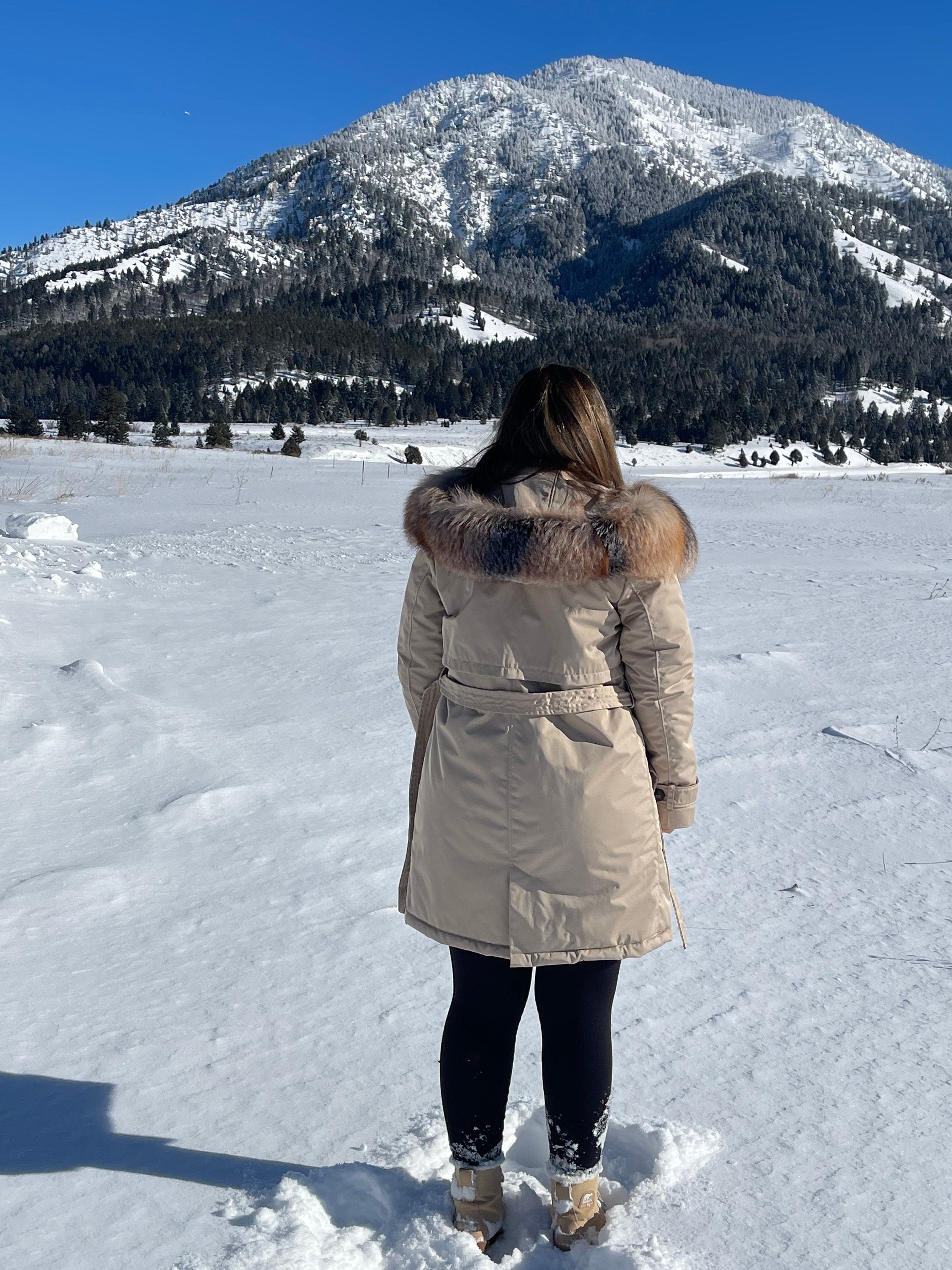 Waterproof parka with dyed fox trim
