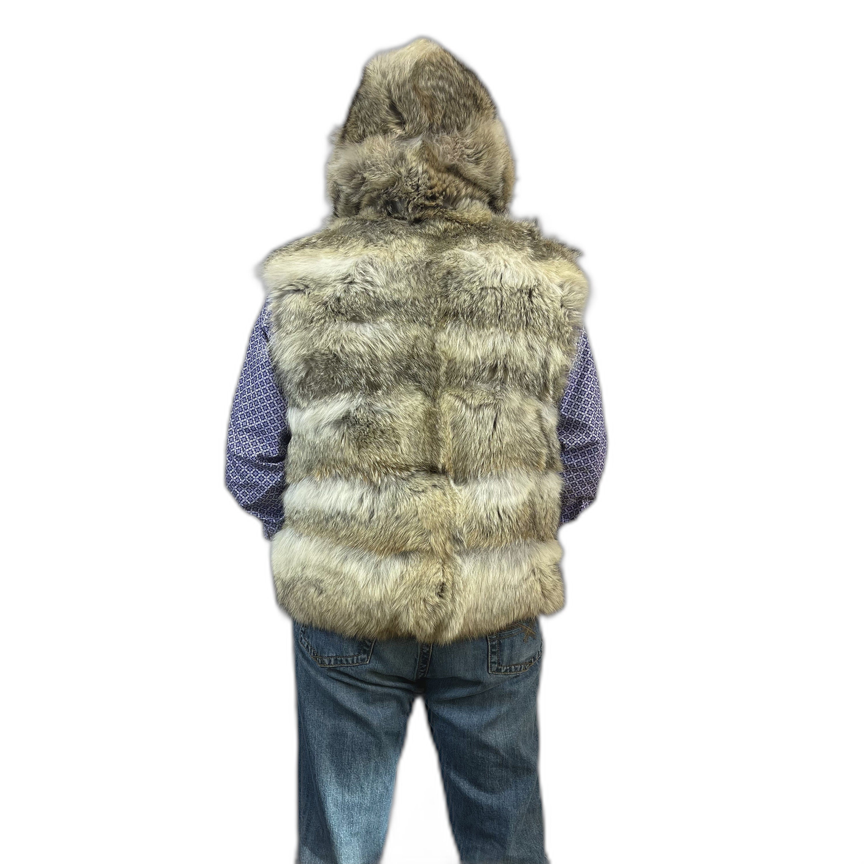 Coyote fur vest with hood. made with real western silky coyote