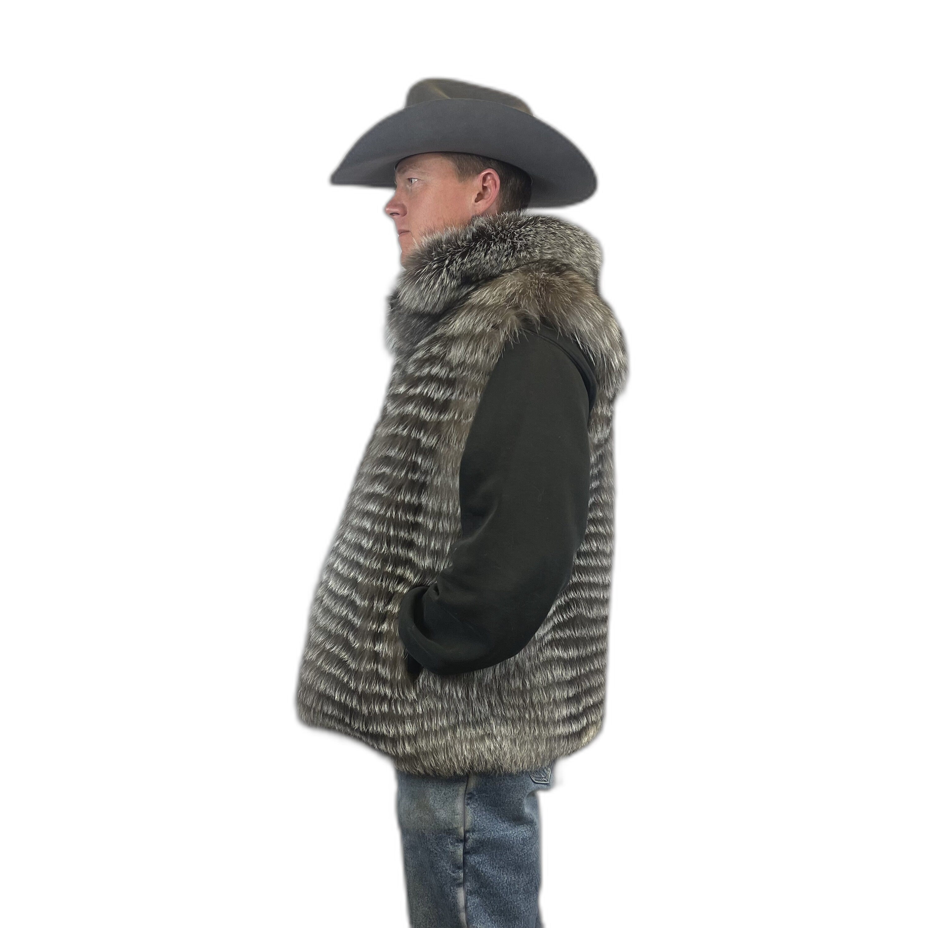 Silver fox fur vest made with real silver fox fur