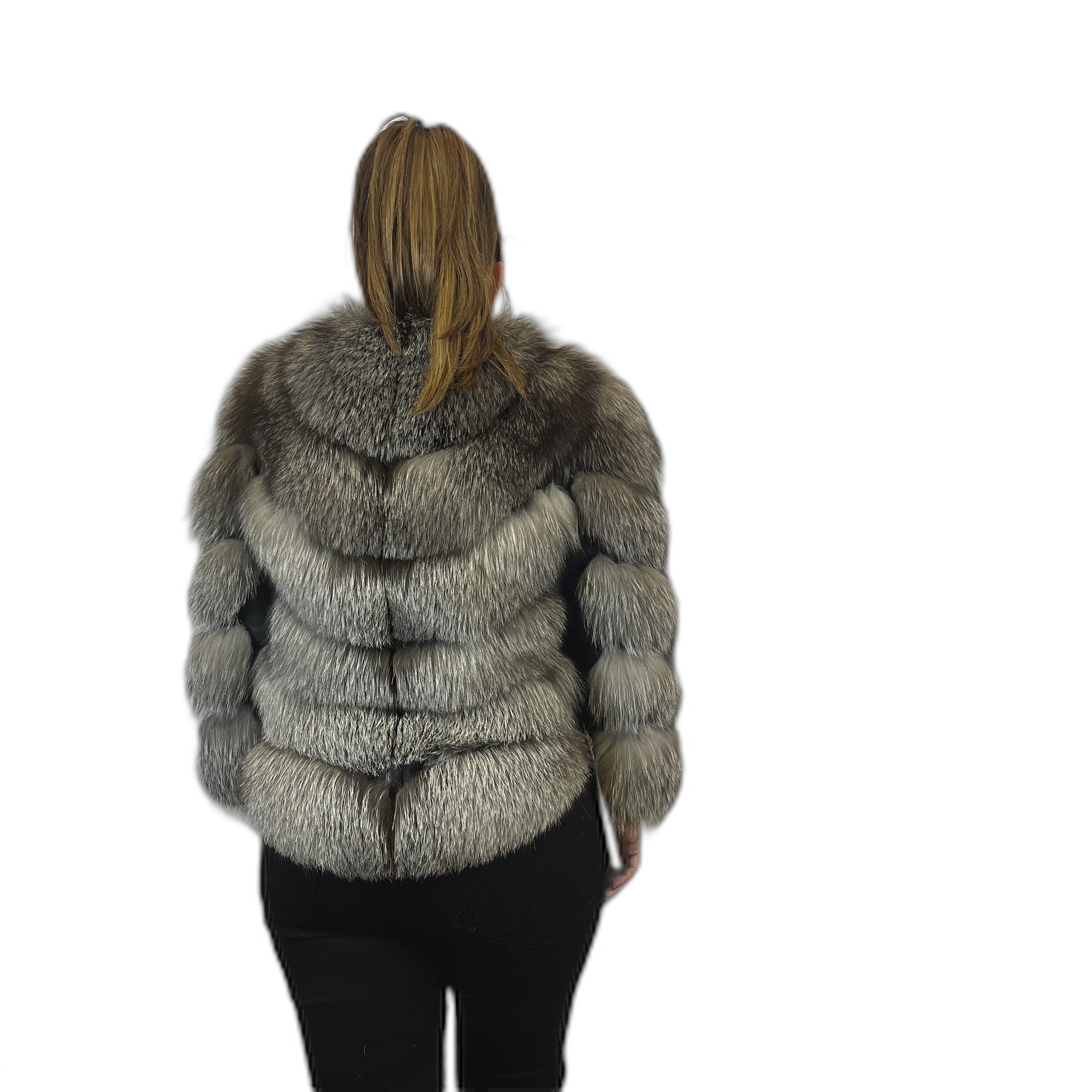 Fox fur jacket. Convertible jacket. Blue frost fox