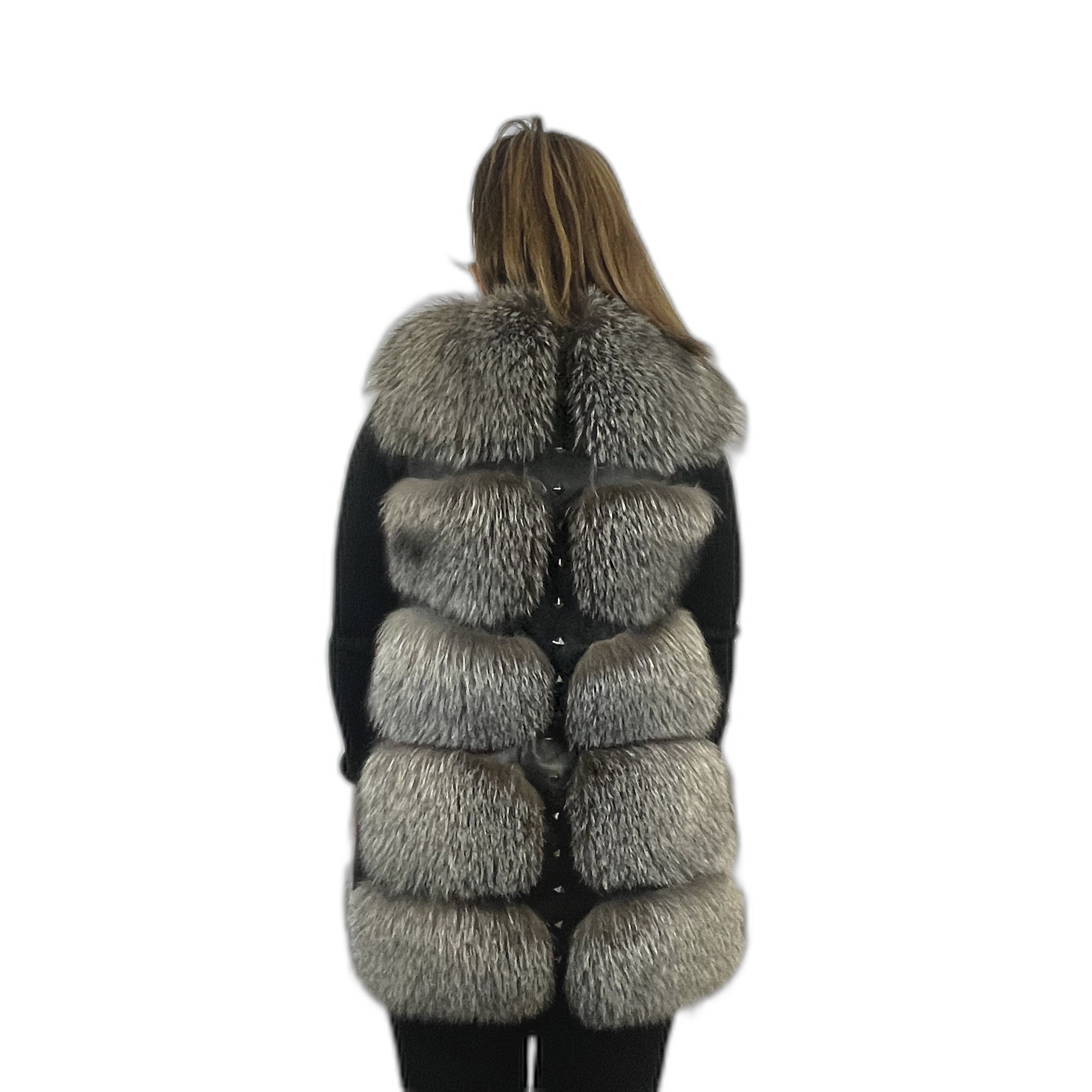 Beautiful fox fur vest. Leather vest with studs